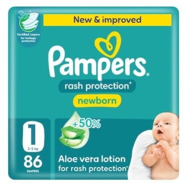 Pampers Rash Protection Diapers Size 1 (2–5 Kg) 86s
